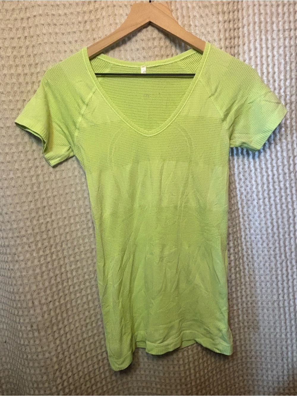 lululemon athletica Lime Green V-Neck Short Sleeve Tee